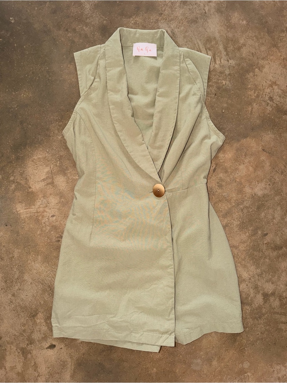 HaHa Sage Green Blazer Romper Sleeveless Collar L Autumn Fit Fall Family Photos